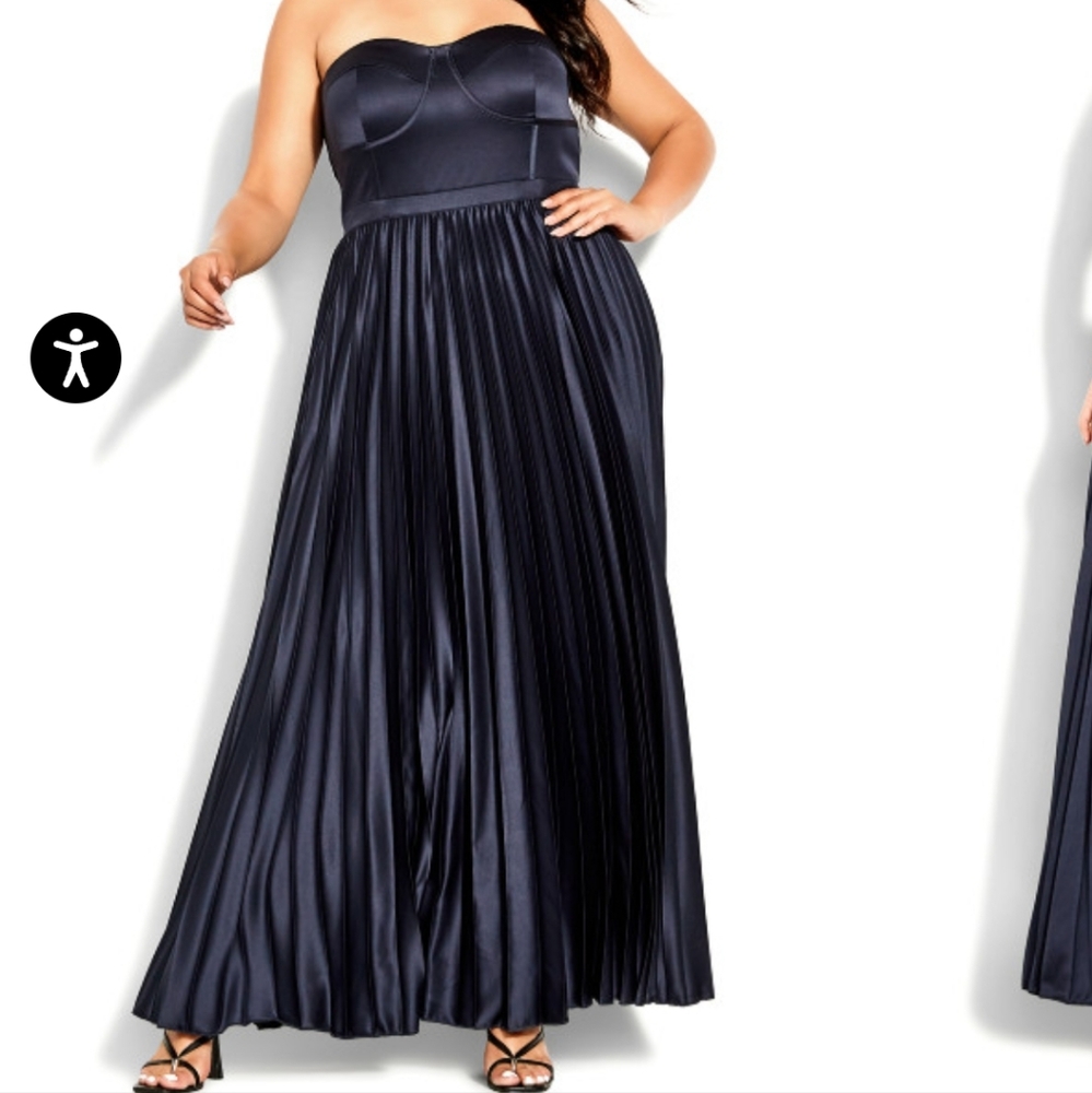 Navy Satin Strapless Plus Size formal Dress